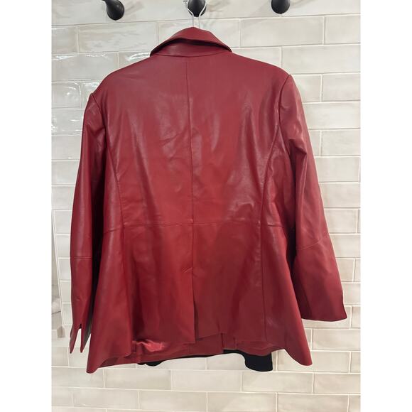Dennis Basso Faux Leather Blazer Jacket LP Large Petite Red NWT - Picture 3 of 5